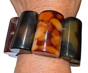 Bracciale elastico largo stile bachelite marmorizzata vintage - butterscotc ambra vorticosa - Foto 1 di 10