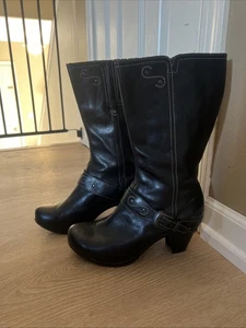 Dansko Rylan Crazy Horse Black Leather Mid-Calf Boot Embroidered 10.5 41 - Picture 1 of 10