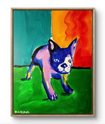 Arte Original Perro Activo 14x11 Colorido Arte Moderno Pintura Acrílica sobre Lienzo Foto 1 de 4