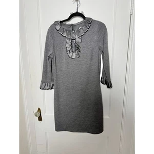 Milly Y2K Gray Wool Silk Ruffle Career Work Business Short Sheath Dress LG - Picture 1 of 8