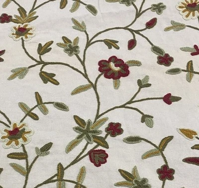 Fabricut Pardini Spring Embroidered Wool Crewel Cotton Decor Fabric 1 Y #13 - Image 1 of 4