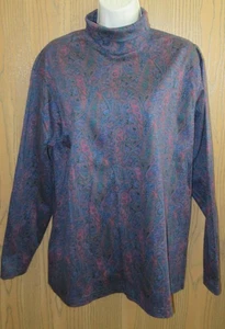 LANDS' END BLUE PAISLEY long sleeve cotton turtleneck shirt sz L NOST USA - Picture 1 of 5