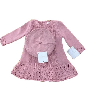 Shabby Chic Infant Dress Hat 3-6 Months Pink Sweater Knit Long Sleeve New Cotton - Picture 1 of 8