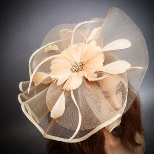 Gold Fascinator Hut Haarkleid Handband für Damen | Hochzeit, Teeparty, Rennen - Bild 1 von 3