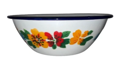 Винтажная маленькая эмалированная чаша с бампером для сбора урожая дизайн мака - Изображение 1 из 4