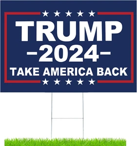 Trump 2024 Yard Sign with H-Stakes - Double Sided 18X12 Inch Trump Take America - Picture 1 of 12