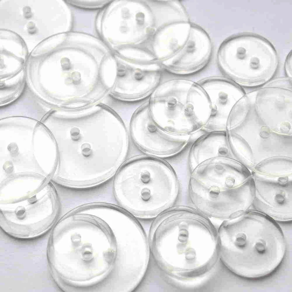 CLEAR TRANSPARENT 2 HOLE BACKING BUTTONS 11.5mm 15mm 16.5mm 18mm 20mm 23mm - Image 1 of 1