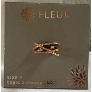 Fleur Women's Cubic Zirconia Rose Tone Criss Cross Ring Size 7 - Picture 1 of 4