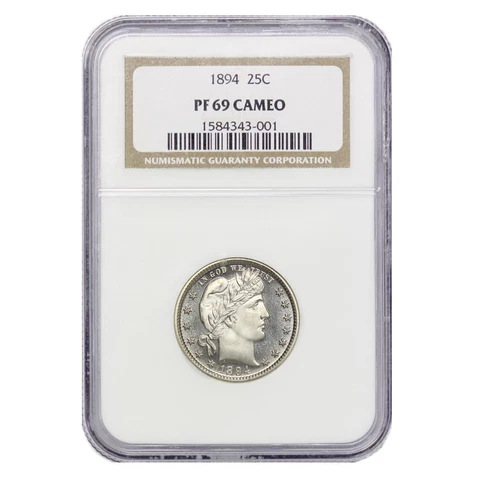 THE FINEST 1894 25c Silver Barber Quarter Dollar NGC PF69CAM Proof Cameo Coin Cover