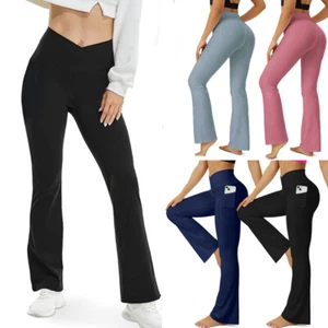 Women Yoga Pants Flare Leggings Ladies High Waist Full length Bootcut Trousers - Picture 1 of 13