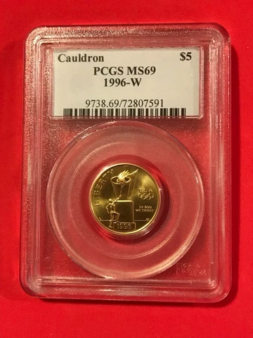 1996-W GOLD $5 BU Coin- US Olympic Cauldron- PCGS MS69 - LOW MINTAGE~ 1/4 oz Cover