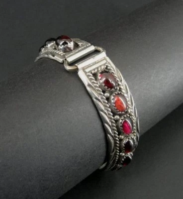 Bracelet Red Garnet Stones Two Piece Toggle Clasp Sterling Silver 925 Bracelet - Image 1 of 4