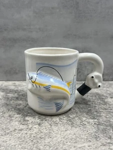 Emson Fish and Fishing Reel Coffee Mug Cup 3D White Embossed Sportsman Vintage - Picture 1 of 5