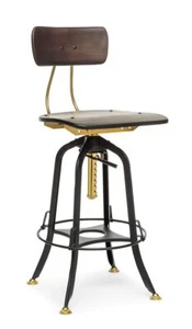 NNEDSZ Industrial Wooden Height Adjustable Swivel Bar Stool Chair with Back - Go - Picture 1 of 7