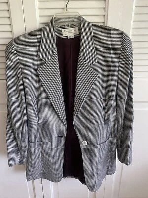 Womens Size 6 Christian Dior Black & White Wool Blazer Vintage EUC Houndstooth - Image 1 of 4