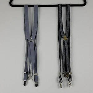 Suspenders Lot of 2 Black Variegated and Gray Adjustable Boys - Picture 1 of 8