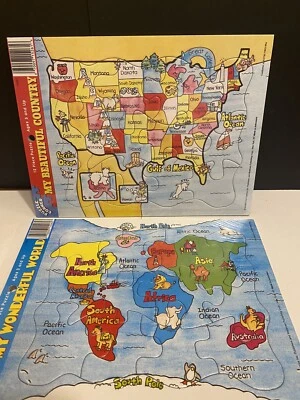 Set of 2 puzzles My Beautiful World Country USA states  Map & Continents PUZZLE - Image 1 of 4