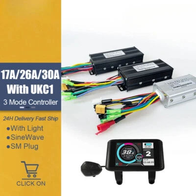 E-bike 36V/48V Controller 17A 26A 30A Three-Mode Sine Wave with LCD UKC1 Display - Image 1 of 4