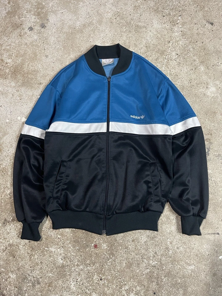 De Colección Adidas Chaqueta de Pista Para Hombres L Azul Negro Blanco Cremallera Años 80 Hip-Hop Retro Trifolio Foto 1 de 4