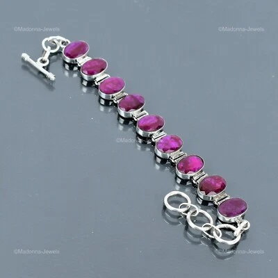 Valentines Deal Natural Kashmir Rubi Ethnic Chain Bracelet 925 Sterling Silver - Image 1 of 4