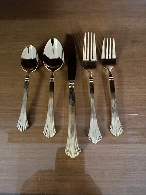 Reed & Barton GOLD ROSEWELL Electroplate Flatware Place Setting Knife Fork Spoon - Image 1 of 4