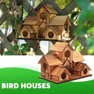 Bird Houses for Outside Clearance,6 Holes Hanging Birdhouse Wood Craft - Picture 1 of 24