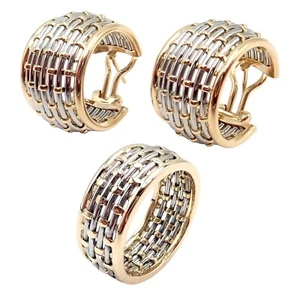 Original! Cartier 18k Gelbgold + SS Korbgeflecht Ring + Ohrringe Set - Bild 1 von 22