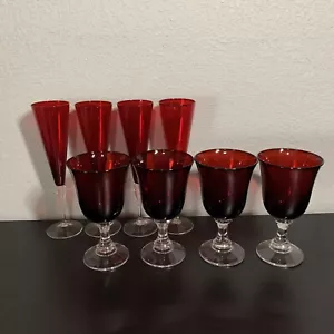 Bohemia Glass Czech Republic Ruby Red Champagne & Wine Glasses - Set Of 8 - Picture 1 of 10