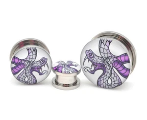Pair of Screw on Picture Plugs gauges Choose Style and Size 16g thru 1 inch - Picture 1 of 11