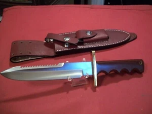 Military Style Fighting / Survival Knife w/ Leather Sheath & Brown Micarta NOS - Picture 1 of 4