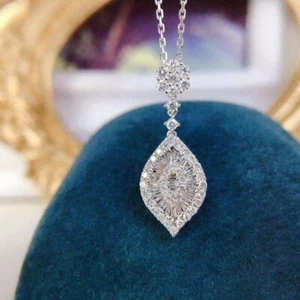 2,00 ct Baguetteschliff Laborgefertigt Diamant Cluster Anhänger 14K Weißgold plattiert - Bild 1 von 5