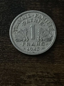 1943 France 1 Franc Actual Coin TK7318* - Picture 1 of 3