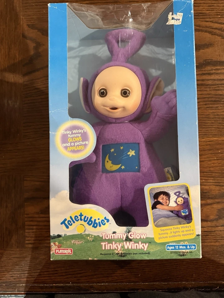 MUÑECA TELETUBBIES TINKY WINKY TUMMY GLOW PLAYSKOOL 1998 NUEVA ILUMINACIÓN JUGUETE DE PELUCHE Foto 1 de 4