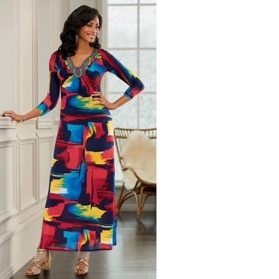 1X Maxi Vestido de Terciopelo Medianoche Multi Cena Fecha Iglesia Fiesta Expresión Artística Foto 1 de 4