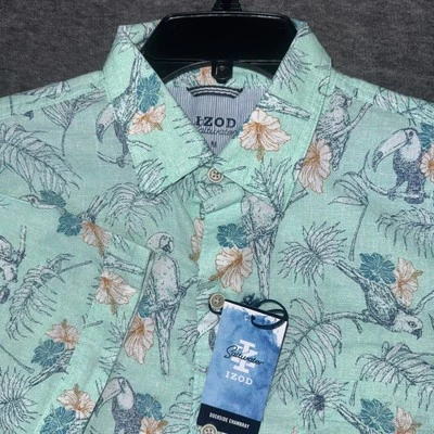 Izod Saltwater Mens Button Down Toucan Parrot Floral Hawaiian Shirt Size M NEW - Image 1 of 4