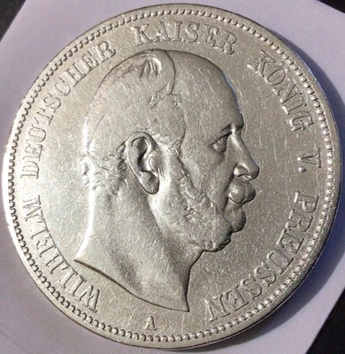 1876 A GERMAN STATE PRUSSIA 5 MARK KM-503 SILVER. BIG COIN - Image 1 of 4