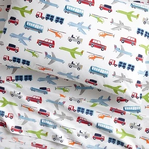 Pottery Barn Kids Brody Transportation Organic Fitted and Flat Sheet Set Twin - Picture 1 of 5