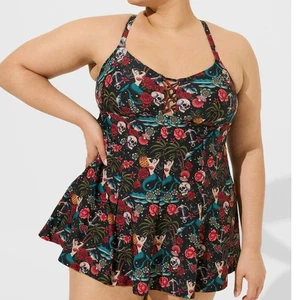 Torrid Übergröße 2 schwarz Tattoo Meerjungfrau kabellos Badekleid mit integriertem Slip - Bild 1 von 4