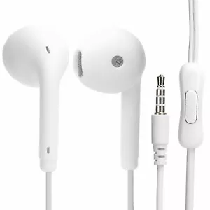 U19 White Wired Headphones 3.5mm Hands-Free Kit with Controls + Micro