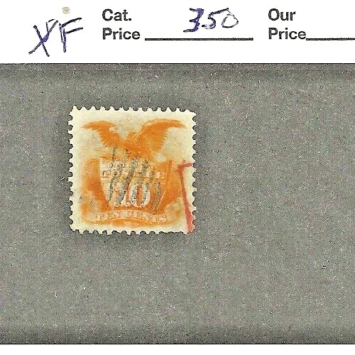 US Scott # 116, 10 cent orange yellow, fancy & red cancel, XF, cv $350 - Image 1 of 2