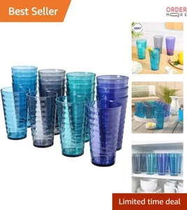 Plastic Water Tumblers Set of 16 Coastal Colors 18oz Reusable BPA-Free Dishwa... - Picture 1 of 10