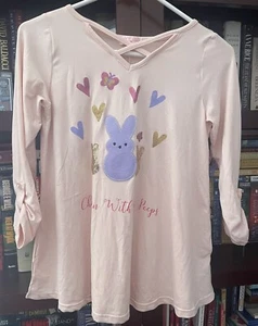 Poof Girl Easter Bunny Rabbit Pink Top Tee Chilling With My PEEPS Size XL - Picture 1 of 5
