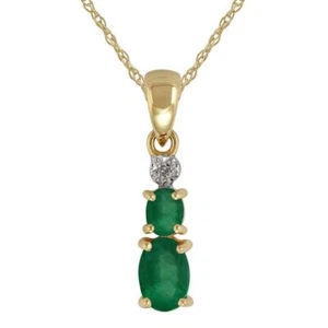 Classic Oval Emerald & Diamond Pendant in 9ct Yellow Gold - Picture 1 of 1