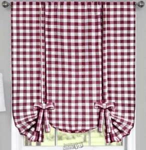 Buffalo Check Tie-Up Shade Burgundy 42"Wx63"L Polyester/Cotton 1.5" Rod-Pocket - Picture 1 of 2