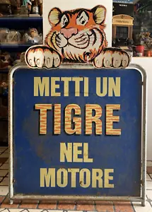 vintage INSEGNA BIFACCIALE LAMIERA ESSO BENZINA CARBURANTI METTI UN TIGRE MOTORE - Picture 1 of 18