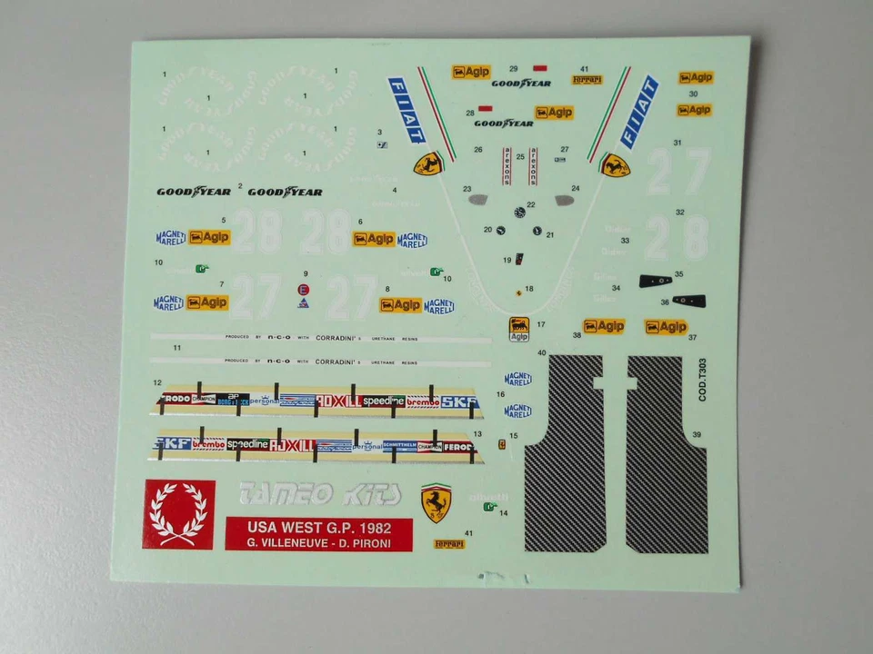 DEC15 Tameo Kits T303 decals per TMK320 Ferrari 126 C2 USA West GP 1982 1/43 - Immagine 1 di 1