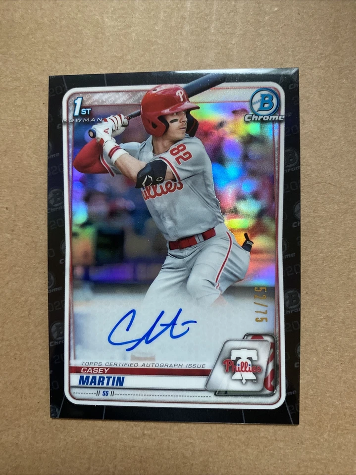 Casey Martin 2020 Bowman Chrome Black Refractor Auto /75 Philadelphia Phillies  - Image 1 of 2