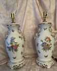 Herend Queen Victoria Green Border Pair Large Lamp w/Kissing Dolphins 19.5
