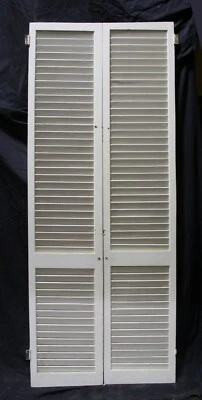 Par de persianas interiores de madera antigua vintage de 30"x77" puertas dobles Foto 1 de 4