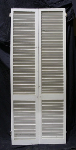 30"x77" Pair Vintage Antique Old Wood Wooden Interior Closet Double Doors Louver Cover
